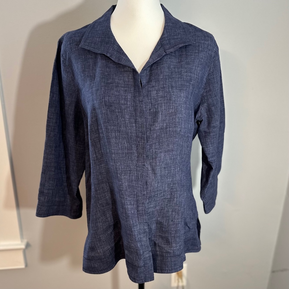 Women's Navy Linen-Blend Tunic Top